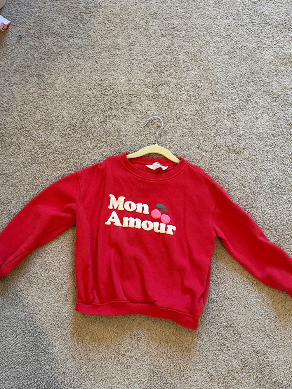 H&M Red 'Mon Amour' Graphic Sweatshirt with Cherry Detail